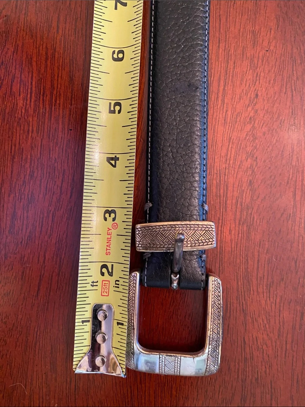 Johnston & Murphy Leather Belt with Decorative Etched Metal Buckle, Keeper & Tip
